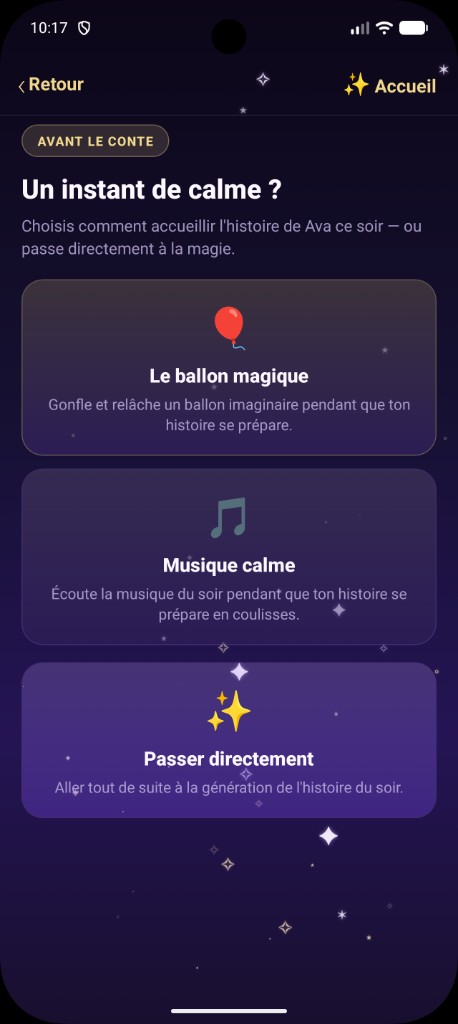 Avant le conte — ballon, musique ou passage direct
