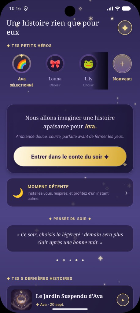 Accueil TinyMoods — choisir un enfant